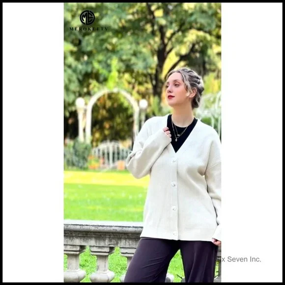 Oversized V Neck Cardigan Open Front Loose Knit Soft Cozy Fall Sweater - Picture 7 of 7